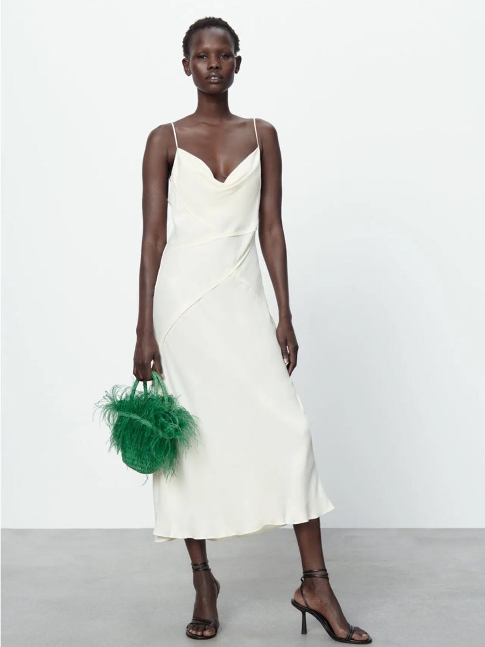 Zara SATIN EFEECT SLIP DRESS. Cream. Size XS. New with Tags.